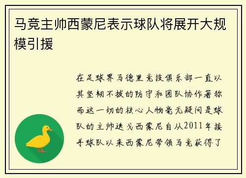 马竞主帅西蒙尼表示球队将展开大规模引援